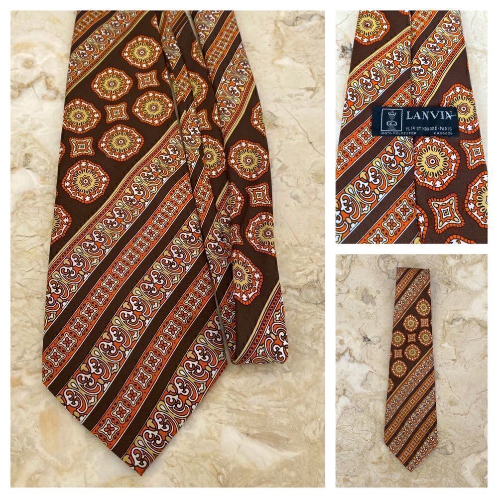 Vintage Lanvin 1970’s Wide Tie Brown Orange Tan